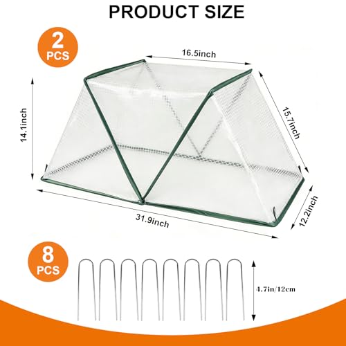 2 Pcs Foldable Garden Row Accelerator Plants Cover-31.9" x 12.2" x 14.1" | Raised Beds Plant Protector, Plant Protector Net Cage Guard Covers for Protect Vegetable from Animals, Mini Plants Greenhouse