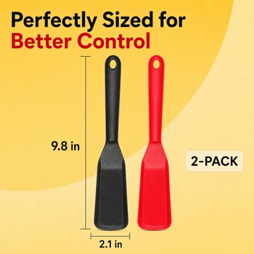 Pack of 2, Egg Spatula - Non-Stick, High Heat Resistant Kitchen Tools for Panckes, Eggs, Baking, Cooking, and Mixing - Red & Black - color: Red & Black
