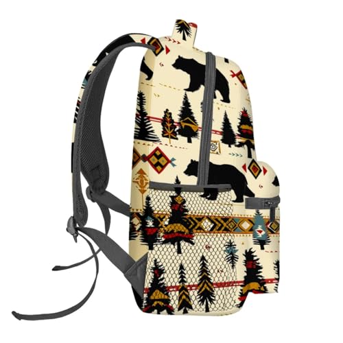 Rustic Woodland Bear Backpack,Black Bears Polyester Backpacks,Lightweight Double Shoulder Back Pack for Women,Forest Cabin Bookbag,School Bag Gifts,Casual Travel Daypack Book Packs - color: Bear