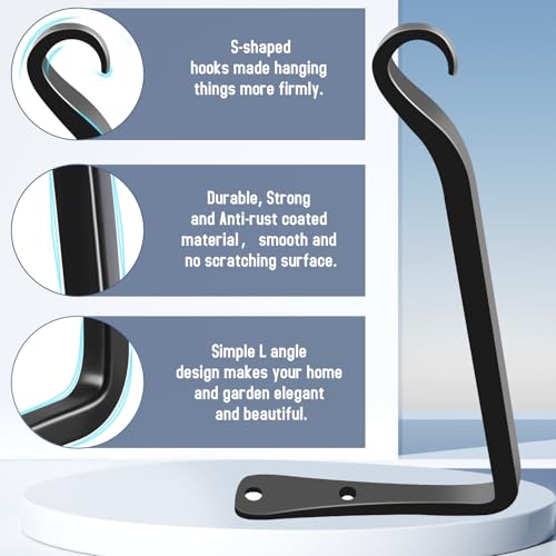 2 Pack 8 Inch Hanging Plant Bracket Wall Hooks Decorative Plant Hangers for Outdoor Hanging Bird Feeders, Wind Chimes, Plant Baskets, Black - color: Black-L, size: 8 Inch