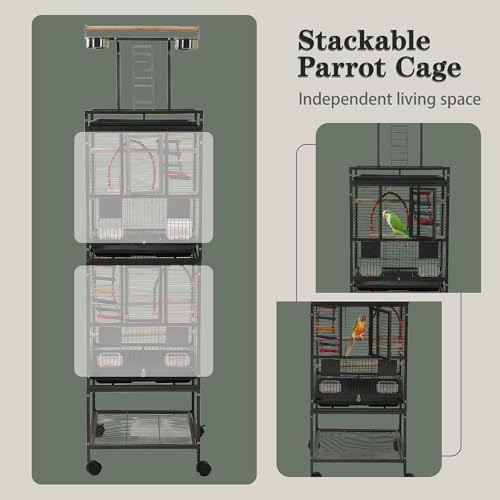 68" Double Bird Cage,Stackable Divided Parakeet Cage, Parrot Cages for Medium Birds with Bird cage Toys,Birdcage Seed Catcher,for Cockatiels Canaries Lovebirds Finches Budgies Small Parrots