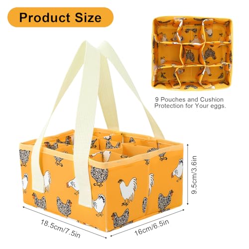 Removable Egg Collecting Basket, Foldable Canvas Egg Holder | Egg Basket for Gathering Fresh Eggs with 9 Pouches, Collector Egg for Chicken, Duck, Goose (Yellow-flowered Chicken) - style: Yellow-flowered Chicken