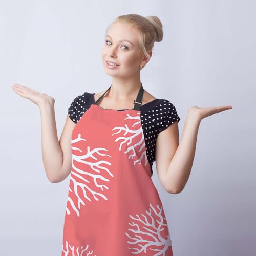 Chef Apron for Women Beach Coral Funny Aprons for Men for Kitchen Cooking Restaurant BBQ Painting Crafting 27” (W) x 31” (H), Waterproof Aprons - color: Beach Coral