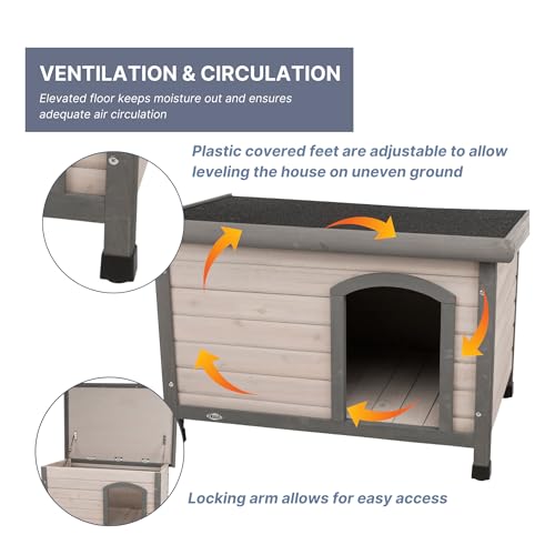TRIXIE Natura Classic Dog House – Outside, Large, Weatherproof Sealer & Hinged Roof, Adjustable Legs - color: Gray, size: Large