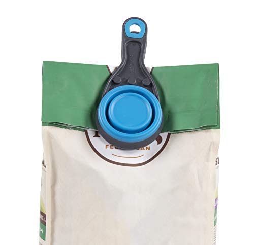 Dexas Popware for Pets Collapsible Klip Scoop, 3-in-1 Pet Food Scoop, Measuring Cup and Bag Clip, 1/2 Cup Capacity, Pro Blue - color: Pro Blue, size: 1/2 Cup Capacity