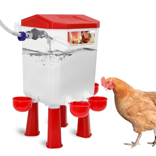 Lilyang Automatic Chicken Waterer, Auto Water Refills | Float-Controlled Poultry Watering System, Connects Directly to 3/4" Faucet & Hose (No Fitting Required), Standing/Hanging Use - color: Red