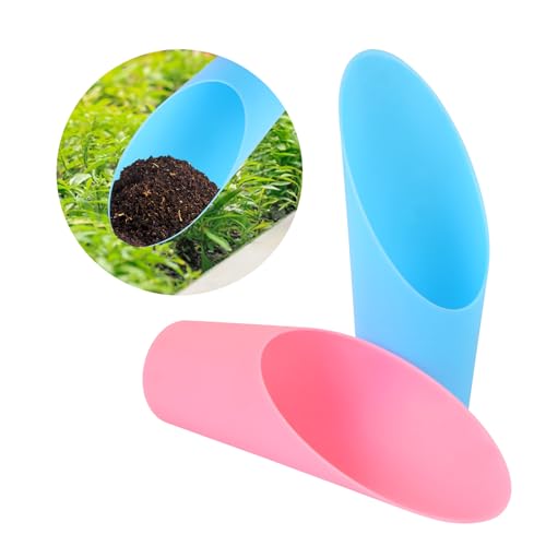 MIDELONG 2 Pcs Bonsai Soil Scoops, 6.4in Long Plastic Cups Garden Soil Scoops Small Gardening Tool Colorful Bucket Shovel Mini Potting Scoopers Bonsai Tool for Plant Flower Succulent