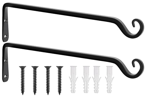 Gtongoko 15" Heavy Duty Outdoor Plant Hanger Wall Bracket, 2 Pack | 57lb Capacity,Rust-Resistant Finish,Easy Installation,Fit Hanging Baskets,Ideal for Bird Feeders & Lanterns - size: 15 Inch, style: L-shape