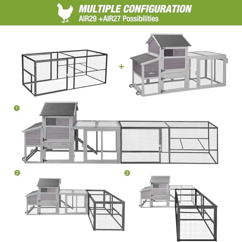 GUTINNEEN Chicken Run Chicken Coop Walk-in Metal Frame Extension Run Poultry Cage Hen House Rabbits Habitat Cage for Multi Coops Large - color: Chicken Run-(AIR29)