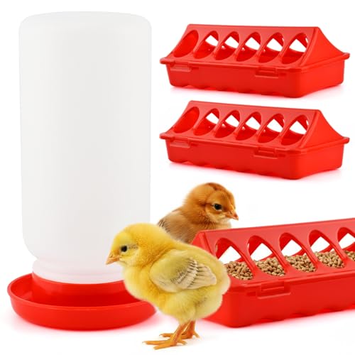 4pcs Chick Feeder and Waterer Kit,Quail Feeder with 12 Feeding Hole | Baby Chick Starter Kit,Baby Poultry Starter for Small Poultry Ducks Quail,Quail Feeder and Waterer Set