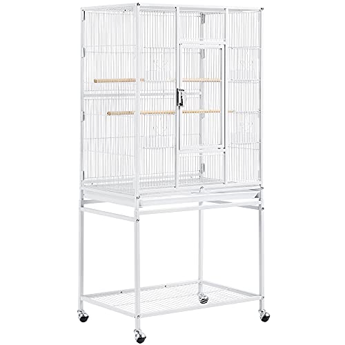 Topeakmart 54-inch Flight Bird Cage with Stand Wrought Iron Bird Cage for Parakeets Parrots Green Cheek Conures Budgies Finches, White - color: White