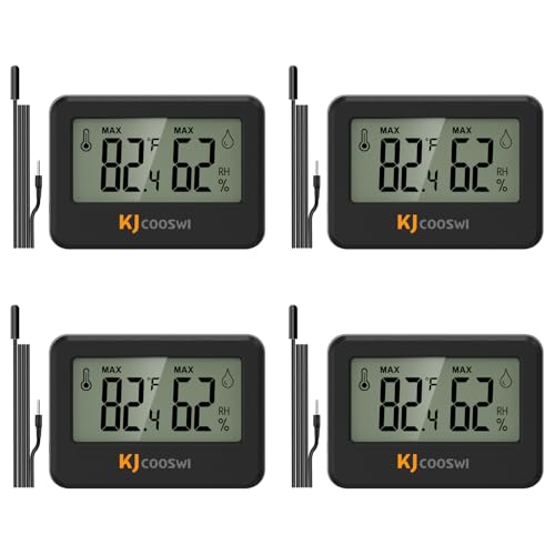 4-Pack Mini Thermometer Hygrometer with External Temperature Probe, Magnet | External probe measures temperature only; built-in sensor tracks humidity, with batteries included for all four units. - style: with probe