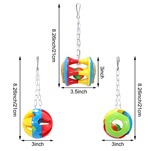 Litewoo 3 Pack Bird Chew Bells Balls Parrot Training Toy for Cockatiel | Plastic & stainless steel, colorful ringing balls, trim beaks & relieve boredom, for cage/african grey/cockatoo/macaw/conure - color: D - Parrot Ball Toy