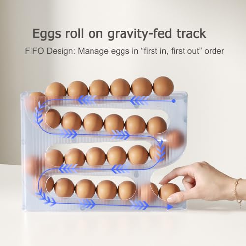 FIFO Egg Holder for Fridge, Egg Organizer for 56 Large Size Eggs | 2-Pack Auto Rolling Egg Dispenser for Refrigerator, Space-Saving Egg Roller/Container/Storage(Frosted Clear) - color: Frosted Clear, size: 2 Packs