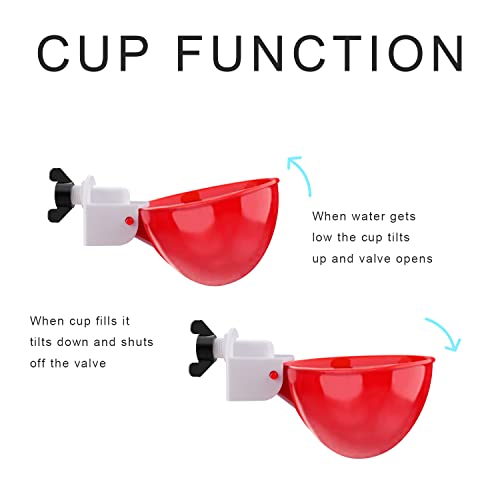 Darcvds Professional Chicken Waterer Cups, 8 Packs Large Chicken Water Feeder, Tee Fittings Poultry Waterer Suitable for Duck, Chicks, Goose, Turkey, Bunny and Bird with Mounting Hole Opener | Tee Fittings Poultry Waterer Feeder Suitable for Duck, Chicks,