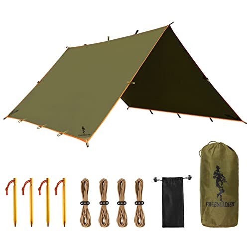 FREE SOLDIER Waterproof Camping Tarp Shelter Awning | Lightweight, Compact, Quick Setup, Waterproof Sun Shelter Campingtarp,For Backpacking, Beach, Travel and Outdoor Activities - color: Brown 10×10.5ft
