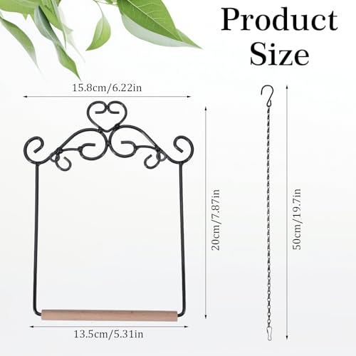 3 Pcs Black Metal Frame Hummingbird Swing, Bird Swings with Wooden Dowel and Chain, Hummingbird Perch, Hummingbirds Accessories for Hanging Indoor, Outdoor, Lawn, Patio, Garden