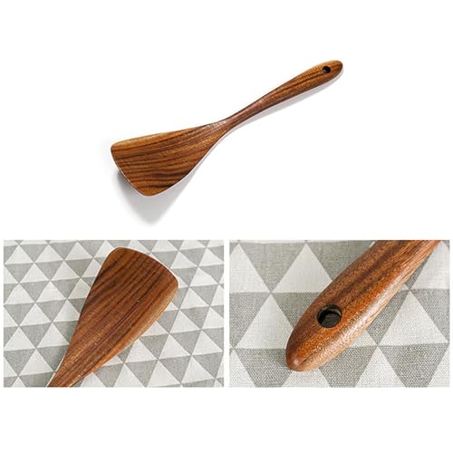 Linwnil Wooden Spatula for Cooking Nonstick, Kitchen Wok Spatula Utensil Set,12.5" Wooden Turner Serving Tool for High Heat Stirring in Nonstick Pans (Brown) - color: Brown