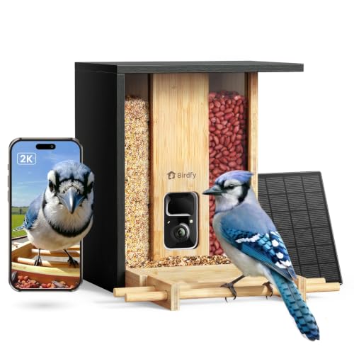 NETVUE by Birdfy Bamboo Feeder with Camera, Solar Powered, 2K Live Stream, AI Bird Identification, Motion Detection, Wooden Bird Feeder for Birdwatching, for Bird Lovers - style: AI 7 Day Trial
