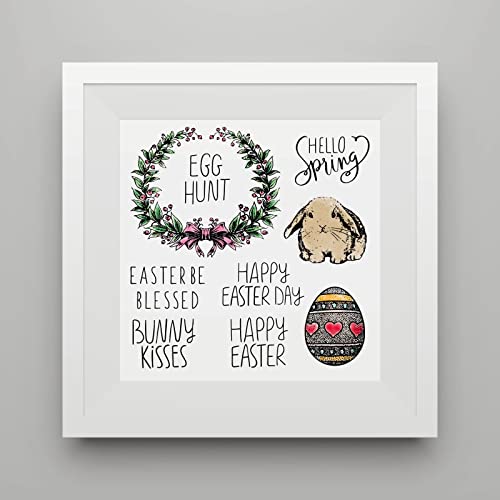 Easter Bunny Clear Stamps for Card Making and Journaling, Leaves Wreath Silicone Stamps Easter Words Rubber Stamps for Scrapbooking DIY Cards Album Crafts Supplies - color: Style 5: Et Spring Wreath