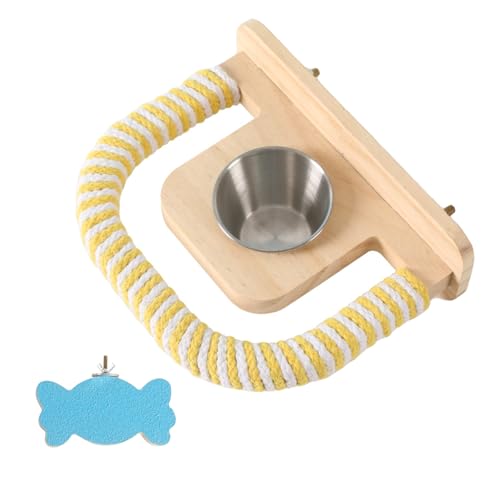 2PCS Parrot Perch Stand Toy,Bird perches for cage,Parrot Wood Platform,Bird Perch with Food Bowl,Bird cage Accessories