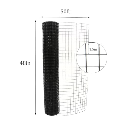 1.5 in Hardware Cloth, 48 in x 50 ft Chicken Wire Fence, Chicken Wire Mesh Roll for Rabbit Cages, Chicken Coop Fences and Poultry Enclosures(Black) - color: Black, size: 1.5in 48in x 50ft(with Gloves and Plier)
