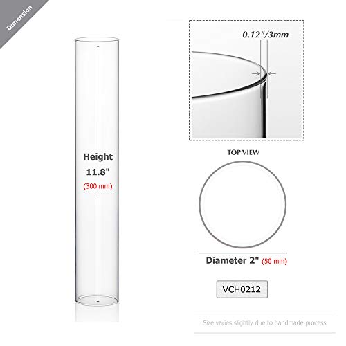 WGVI Hurricane Candle Holder Sleeve, Wide 2", Height 12", Clear Glass Cylinder Candleholder, Chimney Tube, Open Ended Candle Shade, 6 Pieces Bulk (VCH0212) - size: 2"x12"H