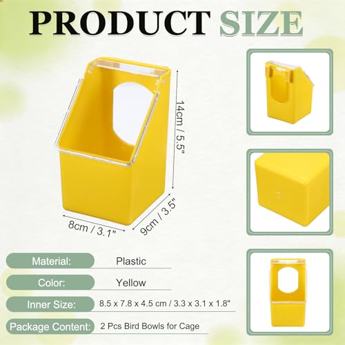 No Mess Bird Feeder, 3.5x3.1x5.5 Inch Parakeet Feeder Bird Cage Accessories Hanging Food Water Dispenser, (Yellow, 2 Pcs), Intended for Pet/Pigeon/Parrot/Chicken - color: Yellow