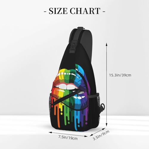 Lgbt Pride Rainbow Lips Art Black Sling Backpack Crossbody Shoulder Bag Chest Bag Travel Chest Pack Casual Daypack For Women Men Hiking Sports Working - color: Black2