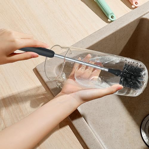 Long Bottle Brush, 15.15 in Bendable Cleaner Brushes for Cleaning Neck Beer Bottles, Wine, Baby Bottles, Water Bottles, Tumblers, Flask, Bird Feeder, Vase, Pipes and Brewing Supplies Black/1Pack - color: Black and White