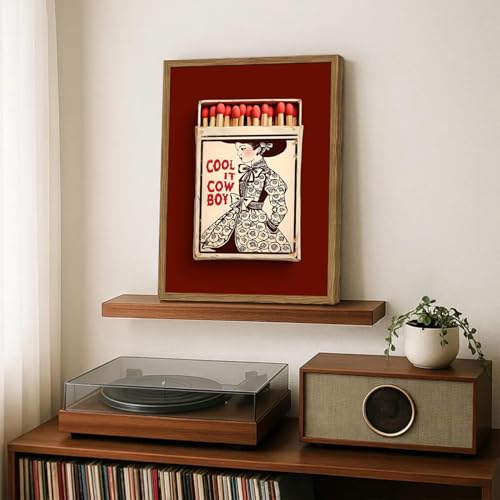 Vintage Western Cowgirl Wall Art Trendy Southwest Cool it Cowboy Matchbox Wall Decor Picture Coastal Cowgirl Poster Canvas Painting Print for Living Room Bedroom 16x24 inch Wood Framed - color: Cowgirl, size: 24"L x 16"W