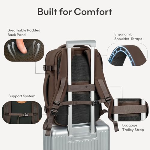 30L Travel Backpack for Women & Men: Flight Approved Carry On Backpack, TSA Personal Item Bag with Water Bottle Pocket, Weekender Essentials Backpacks fits 15.6" Laptop - Black Coffee - color: Black Coffee, size: Large