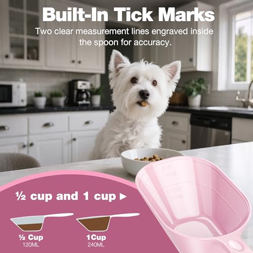 Dog Food Scoop 2 Pack, Pet Cup Capacity Cat Food Scooper With Measuring Lines For Dog, Puppy and Cat Coffee Bean, Flour Scoop Light Pink - color: Pink