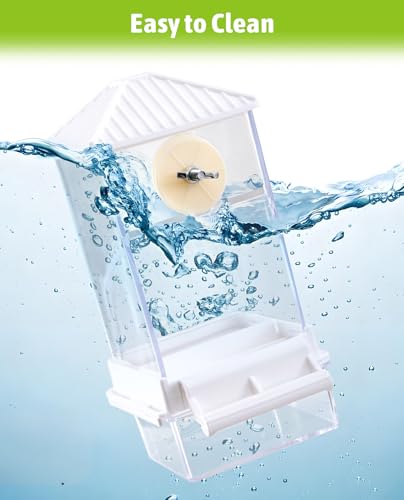 Hamiledyi Automatic Bird Feeder No Mess Bird Cage Feeder Seed Food Container with Perch Transparent Parrot Cage Accessories for Parakeets, Budgies, Cockatoos, Finches, Lovebirds, Canaries (White) - color: Translucent White + Perch