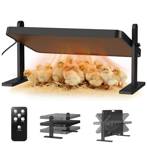Chick Brooder Heater with Adjustable Temp (86~194℉) & 12H Timer & Height & Angle, Rapid-Heating Heat Plate for Chicks with Remote Control, 16"x12" for 30 Chicks, Brooder Plate for Young Poultry
