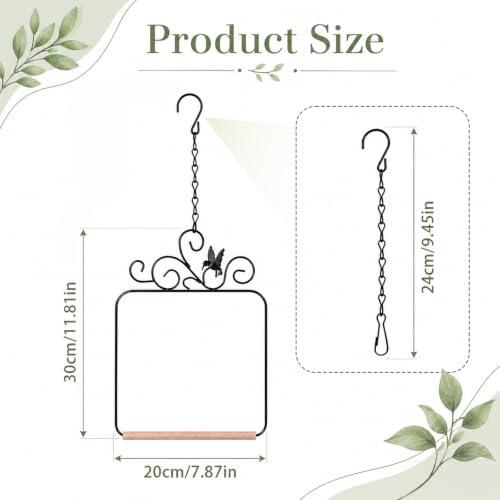 Grevosea Hummingbird Swings and Perches, Metal Frame Hummingbird Perch with Wooden Dowel and Hanging Chain Black Bird Swing for Outdoor Garden Lawn Patio Yard Bird Accessories