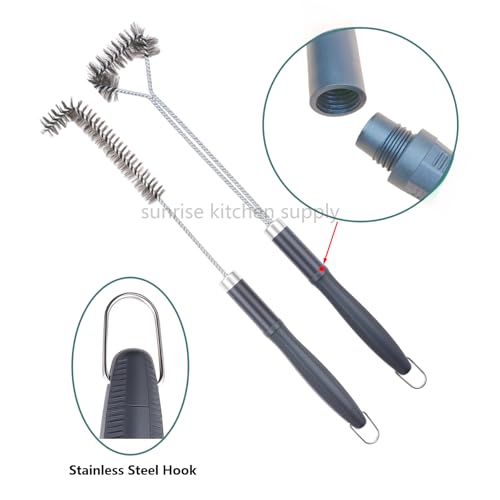 SUNRISE Fryer Brush with Long Handle (Stainless Steel with Plastic Handle, L and Single Brush) - color: Stainless Steel With Plastic Handle, size: L and Single Brush
