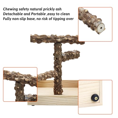 BNOSDM Portable Bird Perch Stand with Potty Tray, Natural Wood Tabletop Training Gym Parrot Playground Toy for Budgies, Cockatiels, Lovebirds,Conures Canaries - color: Three Levels Bird Stand