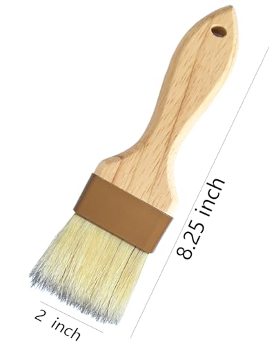 2 Inch Natural Boar Bristle Pastry Basting Brush Set - Wooden Handle Non-Shedding, Food Grade Cooking Brush for Butter, Egg Wash, Oil, Sauce, Baking (2 Pack)