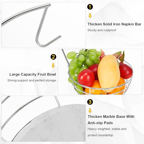 Livabber Countertop Fruit Basket Bowl with Banana Hanger, Modern Standing Fruit Vegetable Bowl Storage, with Banana Tree Holder for Kitchen Dinning Table (Round Marble, Chrome) - color: Chrome, style: Round Marble