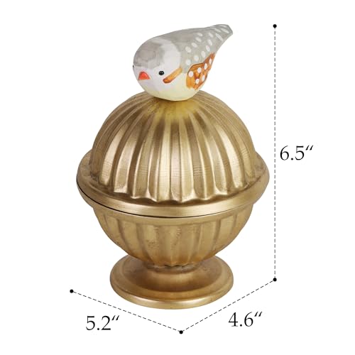 Gold Candy Jar Kitchen Canister, with Wood Bird Handle | for Countertop, Decorative Dog Treat Storage