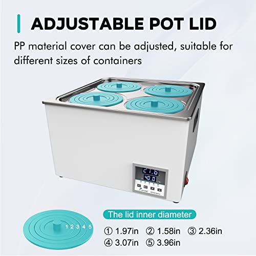 LAB FISH BHS-4 Lab Water Bath, 12L Digital Thermostatic Heater | 12L capacity, digital thermostat, precision heating, stainless steel tank, 4 openings, for lab sample warming & incubation - style: BHS-4(12L)