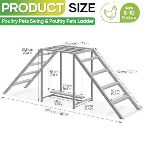 Chicken Coop Perches with Swing, Chicken Roosting Bars, Chicken Run Accessories Toy, Wooden Chicken Ladder for Pet's Healthy & Happy, Sturdy and Easy to Clean, Suitable for Backyard Farm,Gray