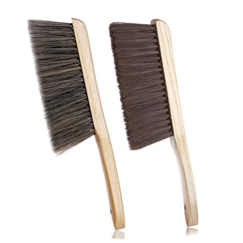Rbenxia Wooden Handle Bench Brushes Soft Household Dust Cleaning Brushes | Soft Bristles,Fireplace,Sofa,Furniture,Workshop,Woodworking,Horse Hair Brushes,Bed,Cabinet,Car,Clothes,Coat,Counter,Desk - color: Gray+beige