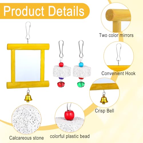 Chicken Toys - 1pc Hanging Bell Parrot Chicken Swing Mirror + 2pcs Beak Grinding Stones for Enrichment, Perfect for Coop, Birds, Parrots, Hens, Roosters, and More - color: Yellow