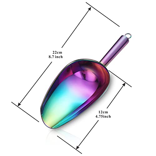Berglander Stainless Steel Rainbow Ice Scoop 6 OZ, Titanium Colorful Plating Metal Ice Scooper For Ice Maker Multipurpose For Candy Wedding Kitchen Bar Party Pet Animal Dog Food Scoop Beach Shovel - color: 3. Rainbow