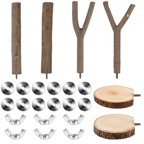 8 PCS Bird Perch Set | Natural Birch Wood, Straight & Forked Perches with Platforms, For Parakeets, Cockatiels, Conures, Lovebirds, Cage Accessories