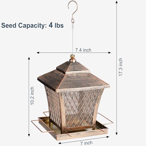 Bird Feeder Outdoors Hanging, 4 lbs Large Capacity Metal Wild Bird Feeders | Vintage Bronze Finish Rust-Resistant Birdfeeder for Garden Yard Balcony Decor, Easy Fill, Thickened
