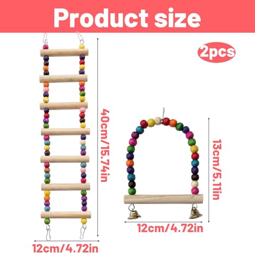 2 Pcs Bird Ladder Set, Bird Cage Ladder for Cage with 7 Steps Ladder and Small Swing, Parakeet Cage Accessories, Bird Climbing Ladder and Playground Accessories
