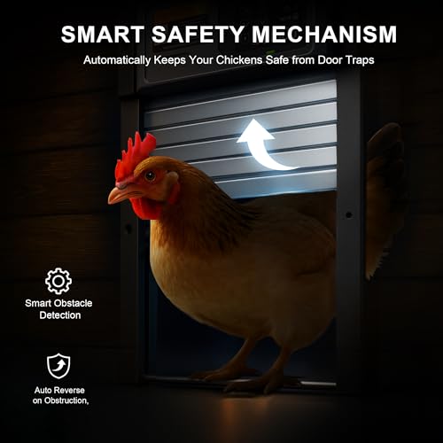 Automatic Chicken Coop Door, Solar Powered Roll-Up Chicken Door with Light Sensor, Timer & Manual Mode, 2500mAh Battery, USB-C Backup, Aluminum Frame, Anti-Pinch, for Chicken Coop Size:13.2''x8.9''